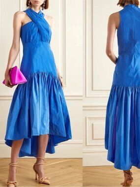 Veronica Beard Radley Asymmetric Taffeta Midi Dress Size 2 NWOT Blue